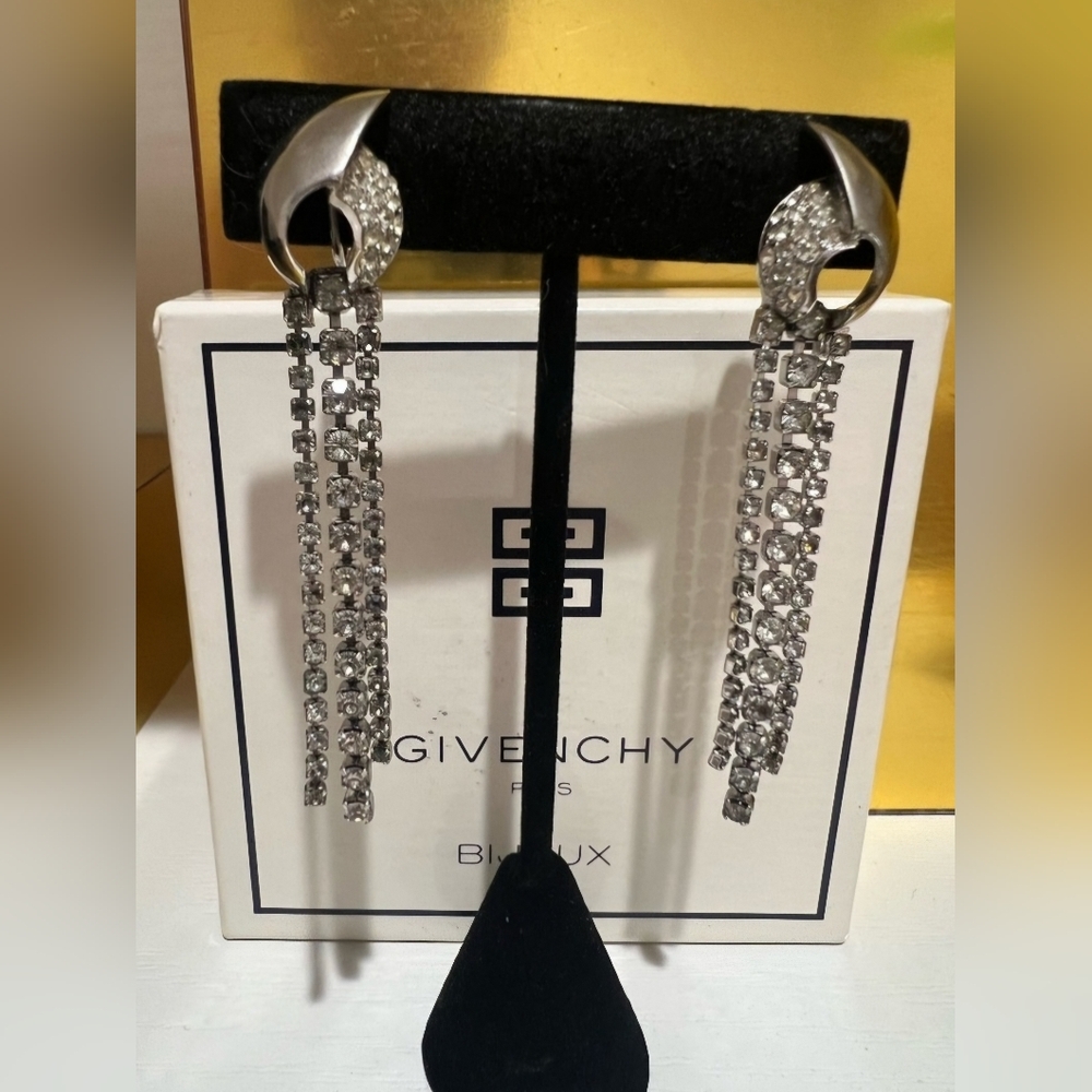 🔥 Rare EUC Givenchy Long Crystal Clip On Earrings Vintage